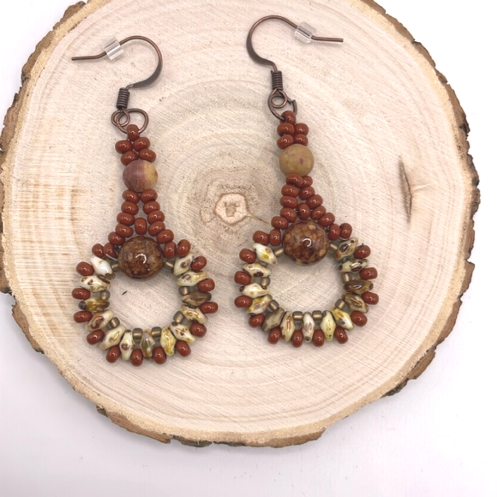 Czech Glass Bead Drop Dangle Pierced Bohemian Earrings